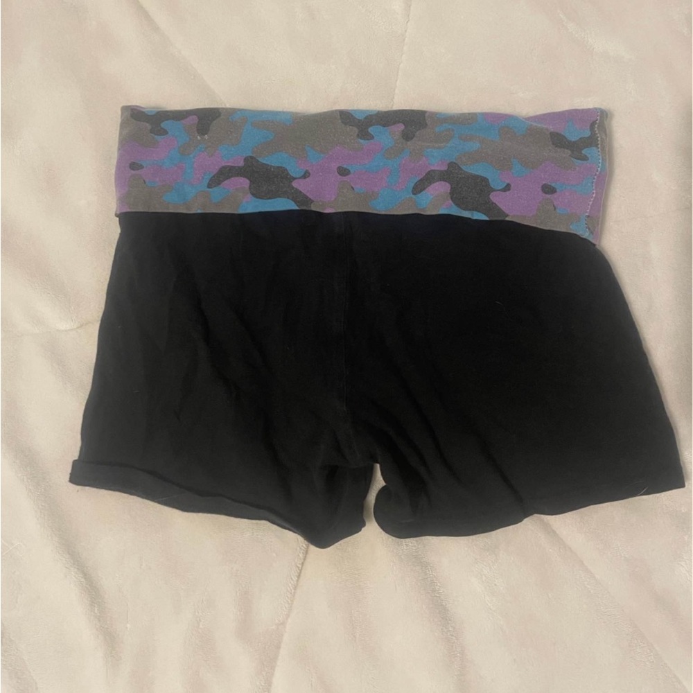 Black Athletic Shorts with Blue/Purple Camo Design - Size Small